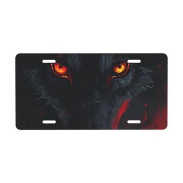 Imagem de Placa decorativa com design de lobo com olhos vermelhos brilhantes. Placa de carro de metal. Etiqueta de vaidade. Placa de carro de alumínio Noverlty impermeável Colorfast 30 × 15 cm