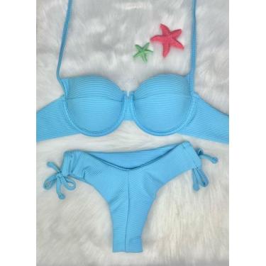 Imagem de Biquini Top Meia Taça Retrô e Calcinha Fio Duplo Asa Delta Tecido Text