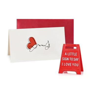 Imagem de Placa decorativa vermelha com envelope e cartão em branco, decoração de mesa romântica para casais, presente sentimental para dia dos namorados, aniversário, casamento para ele ou ela