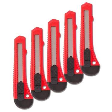 Imagem de Kit 5 Estiletes 1 Lâmina Aço 18mm corte acabamento Vermelho - Lotus