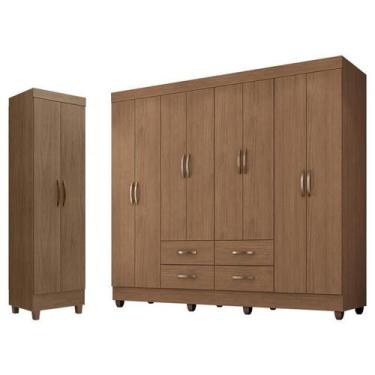 Imagem de Guarda Roupa Casal Porto e Armário Multiuso Lite Carvalho Oak  Leão - 