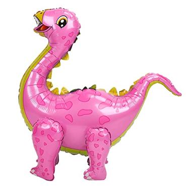 Imagem de Kit de balão de dinossauro SIWOTED folha de alumínio 93 cm animais fofos infláveis ​​para decoração de festa de aniversário (Rosa)