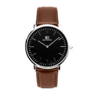 Imagem de Relógio Masculino Bronx Black Silver, Pulseira de Couro Marrom 40mm Quartzo