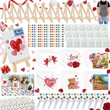 Imagem de Tenceur Conjunto de 256 peças de mini lona e cavalete para festa, kit de pintura em tela pequena, mini quadros de pintura DIY com toalha de mesa grande, cavaletes de tintas, aventais, pincéis para