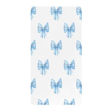 Imagem de Blueangle Lençol de berço padrão para berço infantil - Lençóis de algodão macio e respirável com laços azuis em aquarela (552)