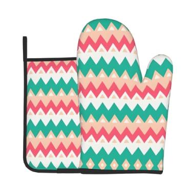 Imagem de Conjunto de 2 peças de luvas de forno impresso com gráfico ondulado de curva colorida, adequado para cozinhar, assar e grelhar ao ar livre
