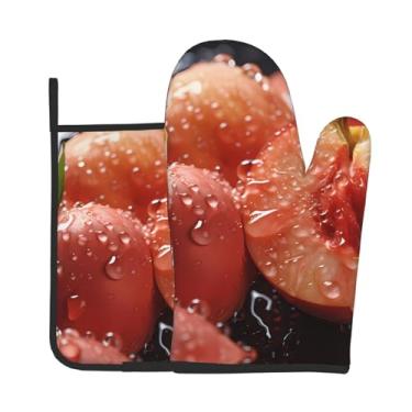 Imagem de Conjunto de 2 peças de luvas de forno estampadas Fresh Peaches, adequado para cozinhar, assar e grelhar ao ar livre