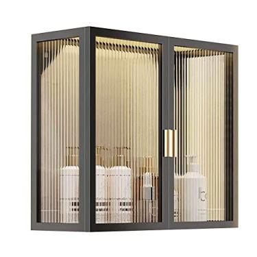 Imagem de Armário de banheiro doméstico montado na parede, armário de armazenamento multiuso acima do vaso sanitário caixa de armazenamento de perfumes de cosméticos com portas de vidro (cor: preto, tamanho: 40