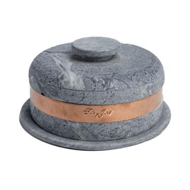 Imagem de Queijeira Pedra Sabão Cobre Tampa Pedra Queijo Frios 20x10cm