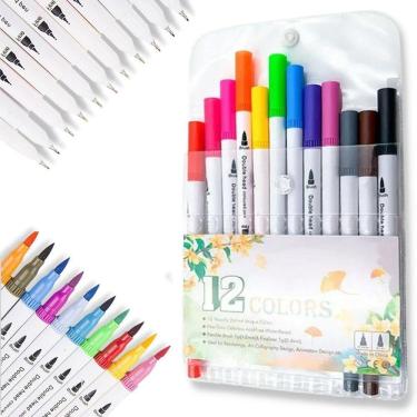 Imagem de Kit 12 Canetas Ponta Dupla Brush Escolar - Europio