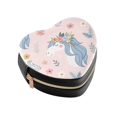 Imagem de Burbuja Caixa de joias em forma de coração de cavalo mini estojo de joias de viagem para mulheres e meninas, estojo portátil organizador de armazenamento para brincos, anéis, colares e pulseiras