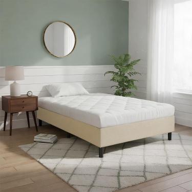 Imagem de Base Box para Cama Solteiro 188x88 Tecido Suede Bege