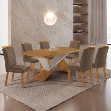 Imagem de Mesa de Jantar Yasmin 180 Tampo MDF Laminado Canto Copo e 6 Cadeiras Melissa