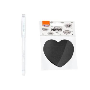 Imagem de kit 01 Caneta Branca Gel 1.0mm BRW + 01 Bloco Adesivo Preto 70x70mm Co