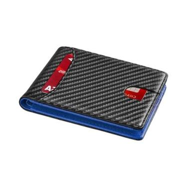 Imagem de Carteira Masculina Ultrafina Com Padrão De Fibra De Carbono RFID, Dobr