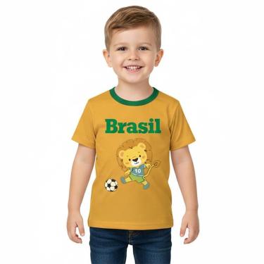 Imagem de Camiseta Infantil Look Jeans Leão Brasil Amarelo-Masculino