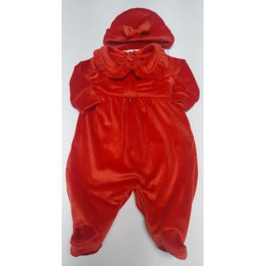Imagem de Macacão Luxo Bebê Menina Plush Touca Inverno LessaKids 9214, Vermelho,