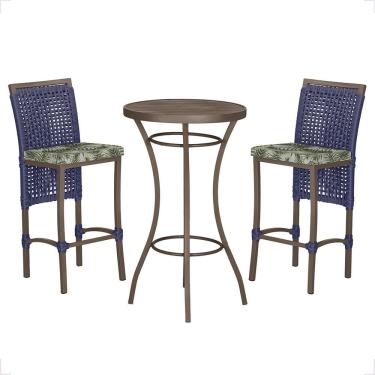 Imagem de Mesa Bistrô 2 Banquetas Roma Corda Náutica Estofado 5 Trama Azul