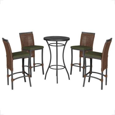 Imagem de Mesa Bistro E 4 Banquetas Roma Preta Corda Náutica 13 Marrom