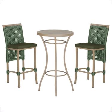 Imagem de Mesa Bistro E 2 Banquetas Roma Fendi Corda Náutica 13 Verde
