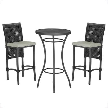 Imagem de Mesa Bistrô Com 2 Banquetas Roma Preta Corda Náutica 3 Trama Preto