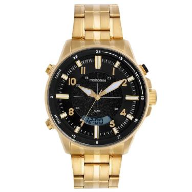 Imagem de Relógio MONDAINE masculino anadigi dourado preto 32855GPMVDE1