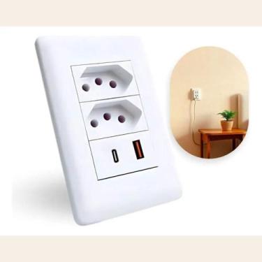 Imagem de Tomada Dupla Parede Usb Tipo C 10a Bivolt 4x2 + Espelho O.t - Congratu