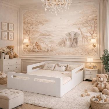 Imagem de Cama Casal Infantil Moderna Com Grade De Proteção Segura