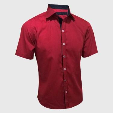 Imagem de Camisa Masculina Manga curta Slim Fit Vermelha - Lojas Vicenttino, 4