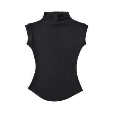 Imagem de Camisetas Sem Mangas De Gola Alta Slim Fit Para Mulheres, Moda Casual 