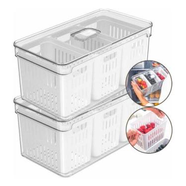 Imagem de 2 Organizador De Geladeira Clear 5l Transparente 3 Cestos Ou