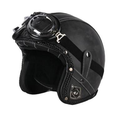 Imagem de Capacete Retrô Vintage De Couro PU Para Motocicleta Aberto 3/4 Estilo 