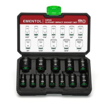 Imagem de Conjunto de soquetes de impacto EMENTOL 3/8" Drive 12 unidades SAE