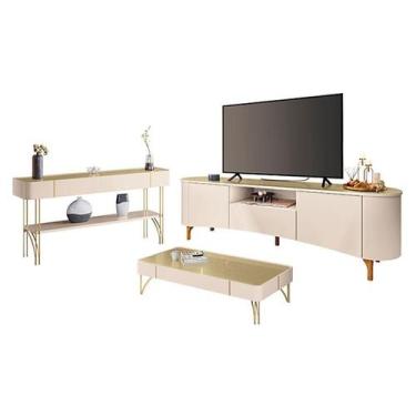 Imagem de Rack Bancada Elara com Mesa de Centro Cadenza e Aparador Vivant Off Wh