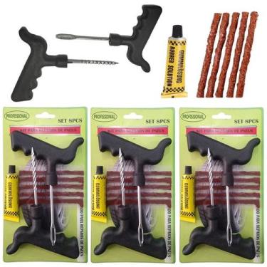 Imagem de 3 Kit Reparo Conserto Pneu S/ Câmera 5 Macarrões Carro Moto - IDEIAPRO