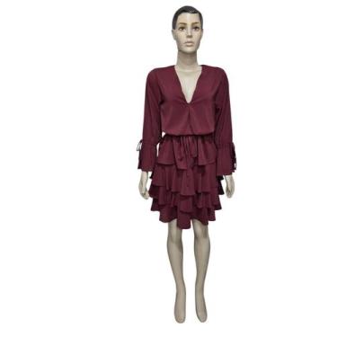 Imagem de Vestido Feminino Em Camadas Manga Longa Crepe Musseline - FIA MODAS, M