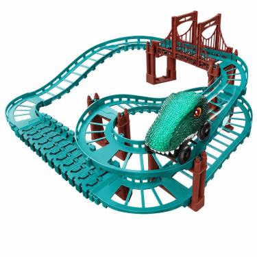 Imagem de Pista de Montanha-Russa com Dinossauro Modular com Carrinho e Ponte Elevada para Criança
