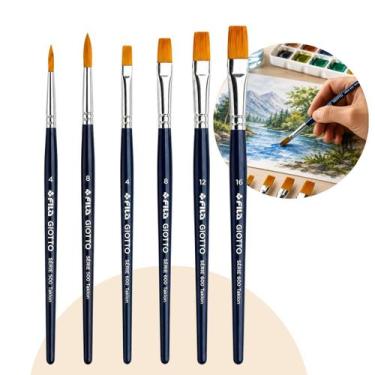 Imagem de Kit 6 Pincéis Giotto Taklon Sintético Redondo e Chato para Pintura Aqu