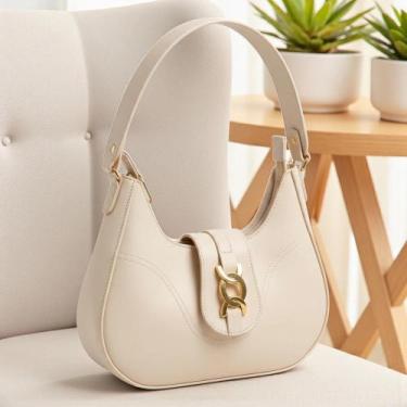 Imagem de Bolsa Feminina Lua Baguete Média De Ombro Estilosa Casual, Creme