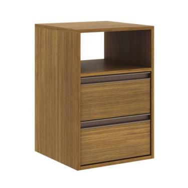 Imagem de Mesa de Cabeceira 100% MDF Puxador Calha 2 Gavetas Marrom - Belmax