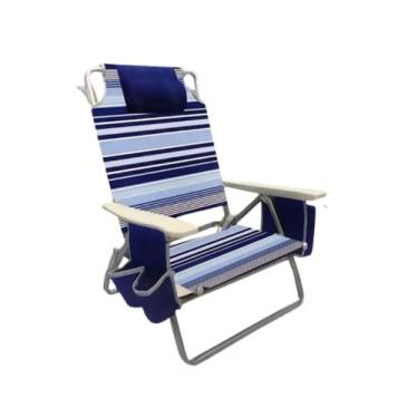 Imagem de Cadeira de Praia, Capri com Bolsa Térmica e Porta Copo Duplo - Azul Listrada