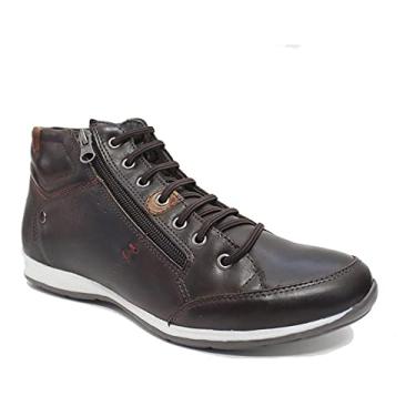 Imagem de Bota Masculina Casual em Couro com Elástico e Ziper Lateral NE-1005 Castanho Cor:Bronze;Tamanho:40;Gênero:Masculino