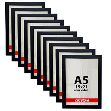 Imagem de Kit 10 Moldura A5 15x21Cm Com Vidro e Fundo Para Quadros Fotos Retrato (Preto)