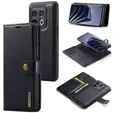 Imagem de ZiEuooo Capa de telefone tipo carteira de couro magnética 2 em 1 para OnePlus 10 9 8 Pro T R ACE Nord 2 N200 N20 5G Shell, suporte de cartão criativo capa traseira (preto, ACE/10R)