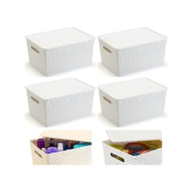 Imagem de Kit Rattan C/ 04 Caixas Organizadoras Com Tampa- 15 Litros Cor:Branco