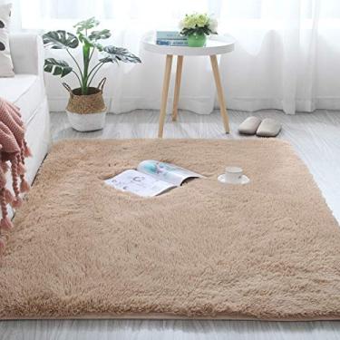 Imagem de Tapetes de área fofos, peludos super macios tapete cor sólida antiderrapante e lavável para sala de estar quarto estudo banheiro varanda tapete de cabeceira infantil, cáqui, 80 * 200 cm