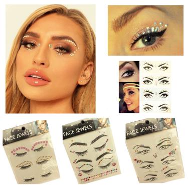Imagem de Adesivo Autocolante para Rosto e Olhos: Strass Colorido Stickers Face Jewels Carnaval e Festas - 2 Cartelas Sortidas