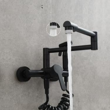 Imagem de Torneira de cozinha para lavatório quente e frio de cobre, torneira dobrável com estiramento estendido universal, torneira giratória para varanda, preto fosco tipo B