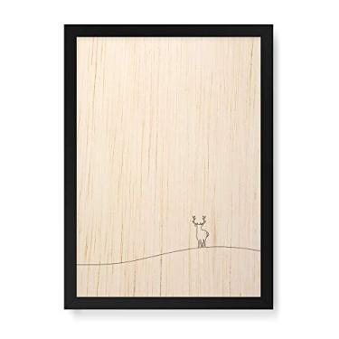 Imagem de Arte Maníacos Quadro Decorativo em Madeira Cervo Minimalista Linha - 23x16,25cm (Moldura caixa em laca preta)