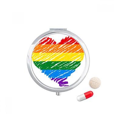 Imagem de Caixa de comprimidos com ilustração de coração lésbica, arco-íris, caixa de armazenamento de remédios